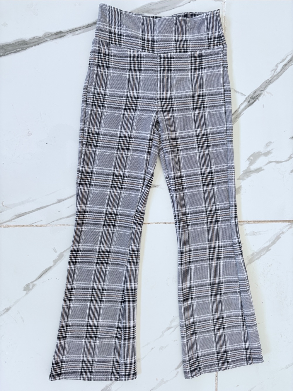 Gray Plaid Wide-Leg Pants
